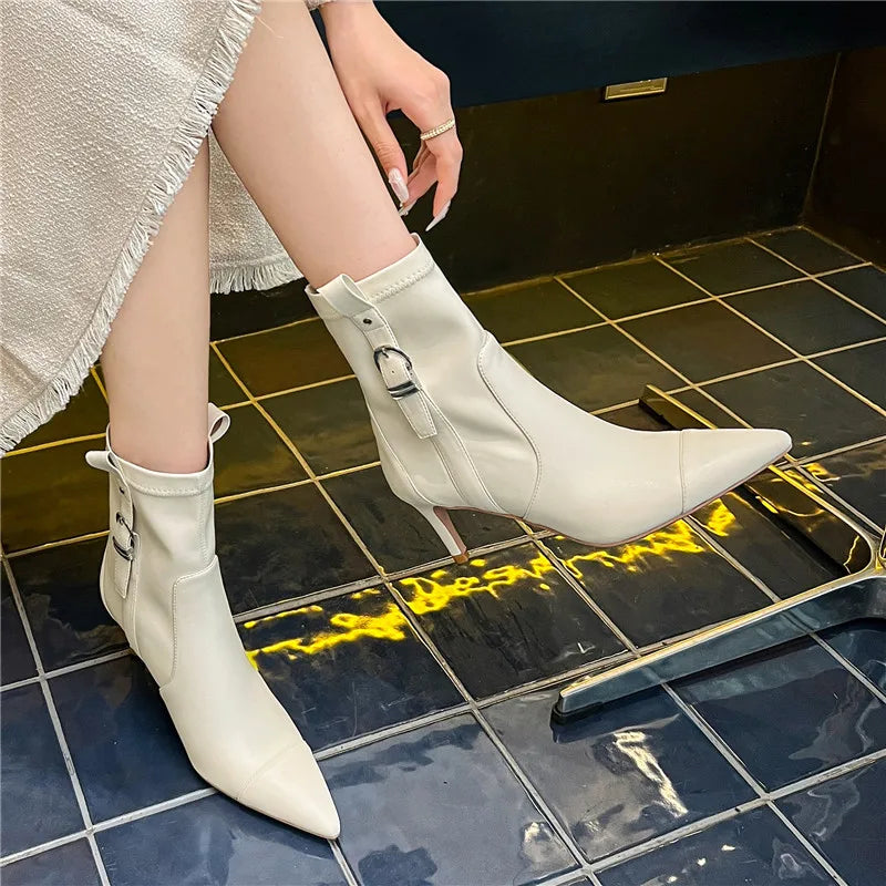 Winter Boots Thin High Heels Shoes Elegant Ladies Slip On Ankle Boots