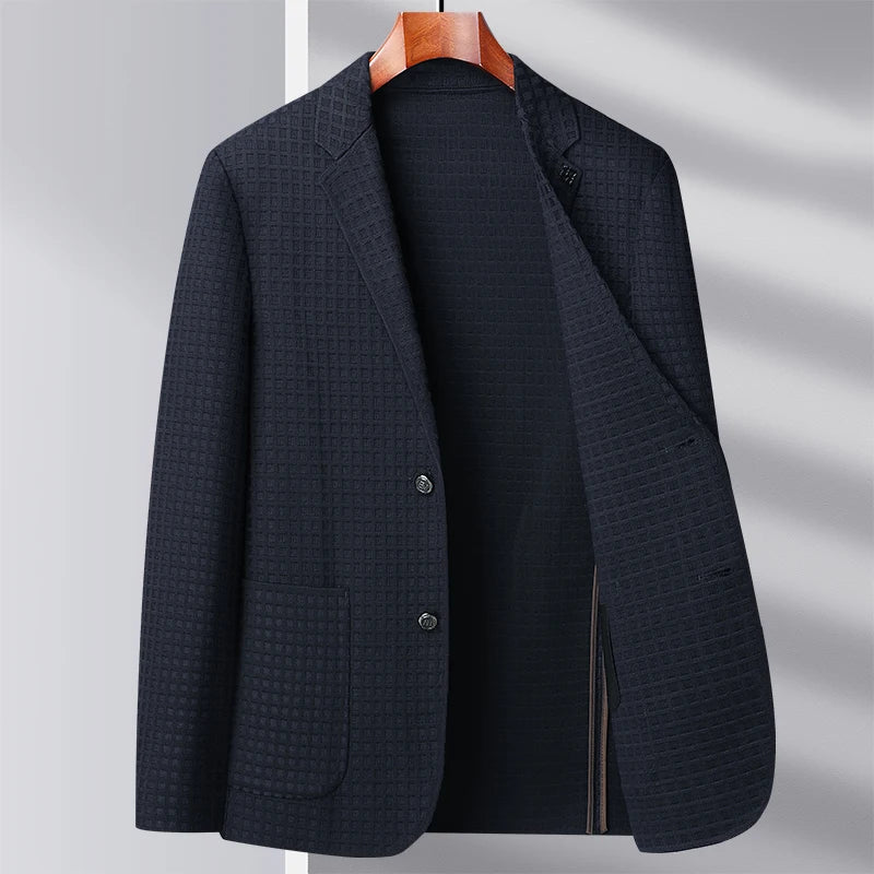 Handsome Leisure Suit Men's Spring Knitted Shake Checked Youth Suit Elastic Men's Single West Without Ironing