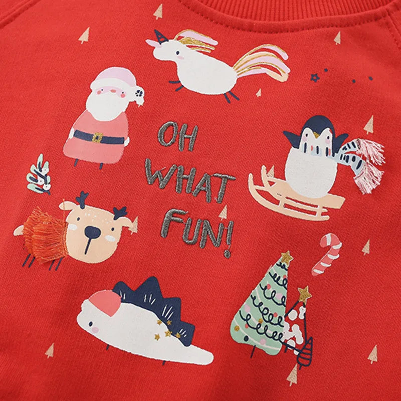Santa Claus Beading Children's Girls Sweatshirts Cotton Star Toddler Kids Blouse Tops