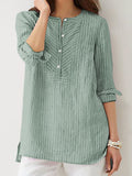 Women Shirts Summer Striped Blouses Long Sleeve O Neck Casual Loose Chemise Tunic Tops Oversize