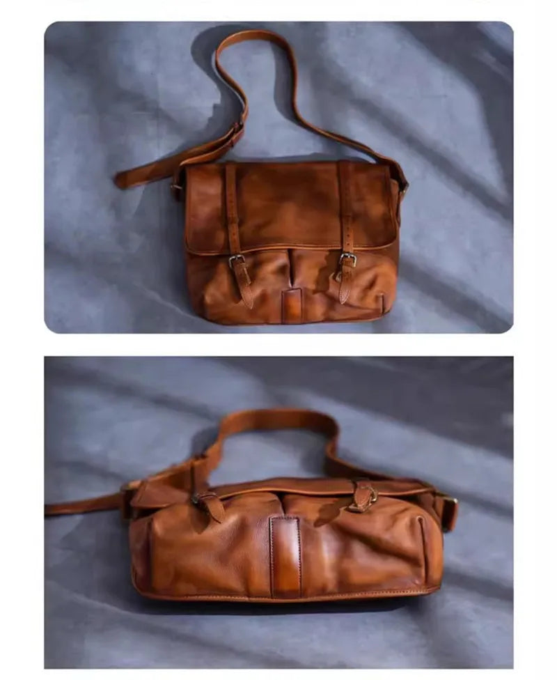 Vintage designer genuine leather men's messenger bag outdoor work luxury real shoulder bag