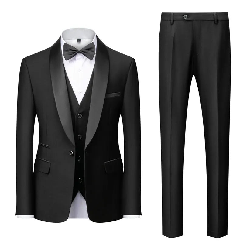 Men Casual Business Suit Boutique Blazer Vest Pants Groom Wedding Dress Party Suit