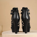 Women Sandals Peep Toe Chunky Heels 11.5cm Platform 3.5cm Zipper Buckle T-Strap Dating Shoes