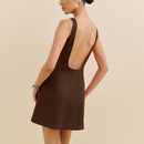 Backless Cotton Linen Women Dresses French Sleeveless Mini Dresses Summer Ladies