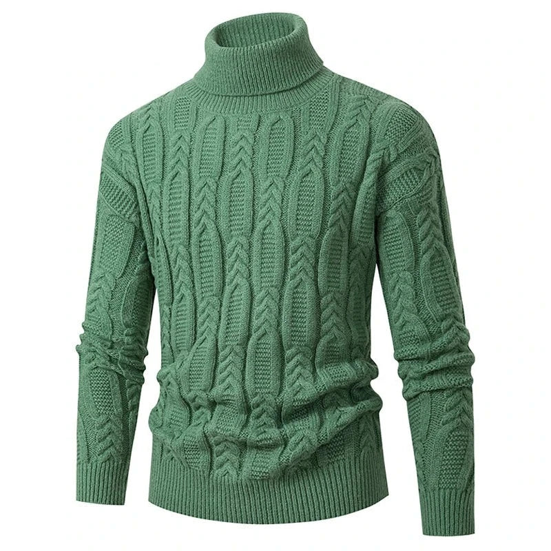 Turtleneck Jacquard Sweater Men Vintage Warm Solid Pullover Warm Pull Marque Luxe Sweater