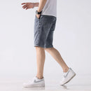 Denim Shorts Men Summer Thin Loose Casual Cropped Pants Embroidered Printed Washed Stretch Soft Middle Pants
