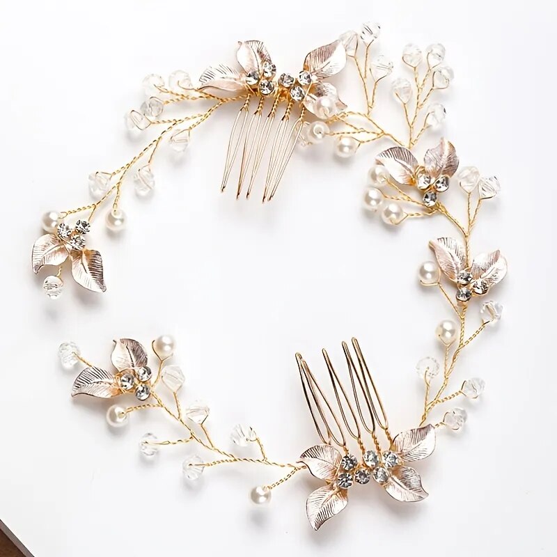 Pearl Leaf Comb Headband Hair Accessories For Women Tiara Headband Wedding Accessories Headband on the head