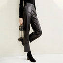 Women Leather Trousers Winter Female Chic Embossed Straight Pencil Pants Streetwear