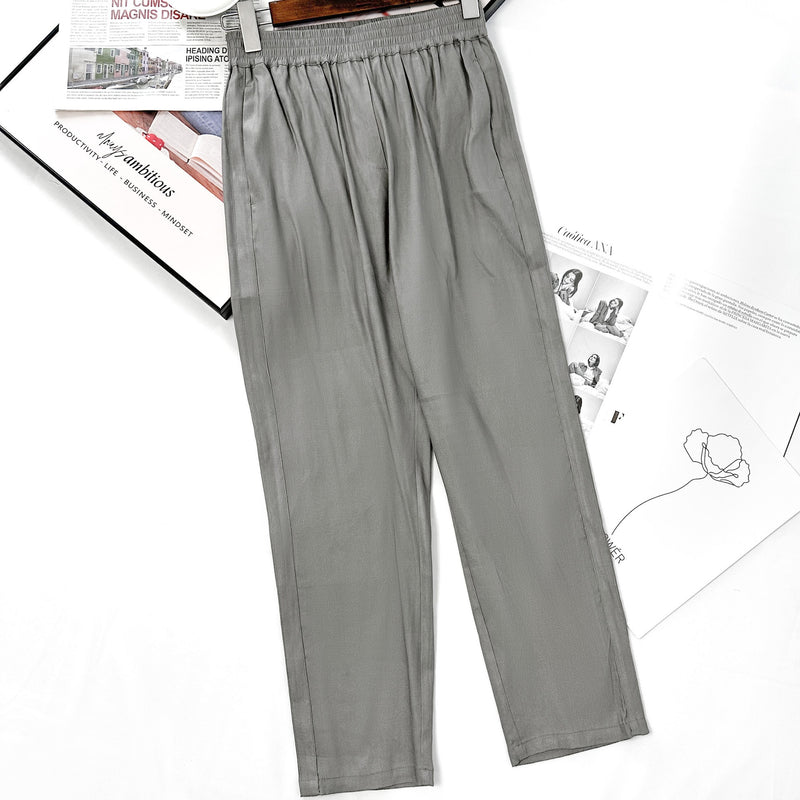 Women Casual Linen Suit Pants Spring Summer Comfortable Female Solid Elastic Waist Ankle-Length Trousers