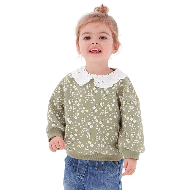 Flowers Girls  Sweatshirts With Fleece Inside Warm Children's Clothing Baby Shirts Tops