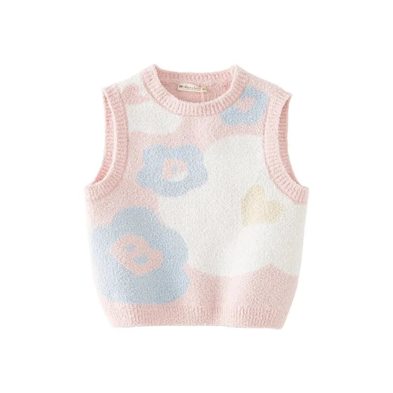 Children's Knitted Sweater Vest Autumn Winter Girl's Comfortable Casual Top Outdoor Sport