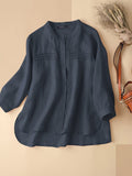 Summer Solid Women's Blouse Vintage Female Pure Cotton 3/4 Sleeve Shirt Elegant Button Down Blusas Holiday Tops