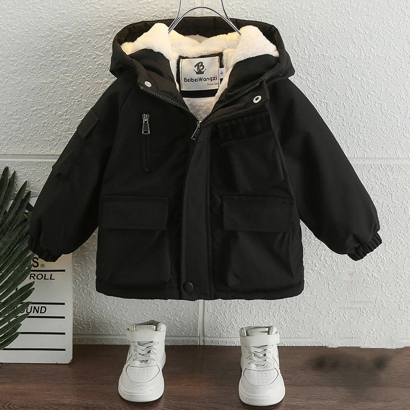 Down Coat Boys Hooded Cotton-padded Jacket Kids Tops Winter Thicken Warm Outerwear