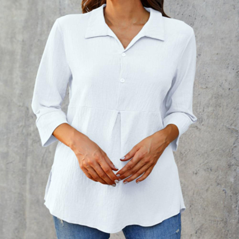 Summer Shirt Solid Turn-down Collar Loose Casual Women Buttons Tops Blouses