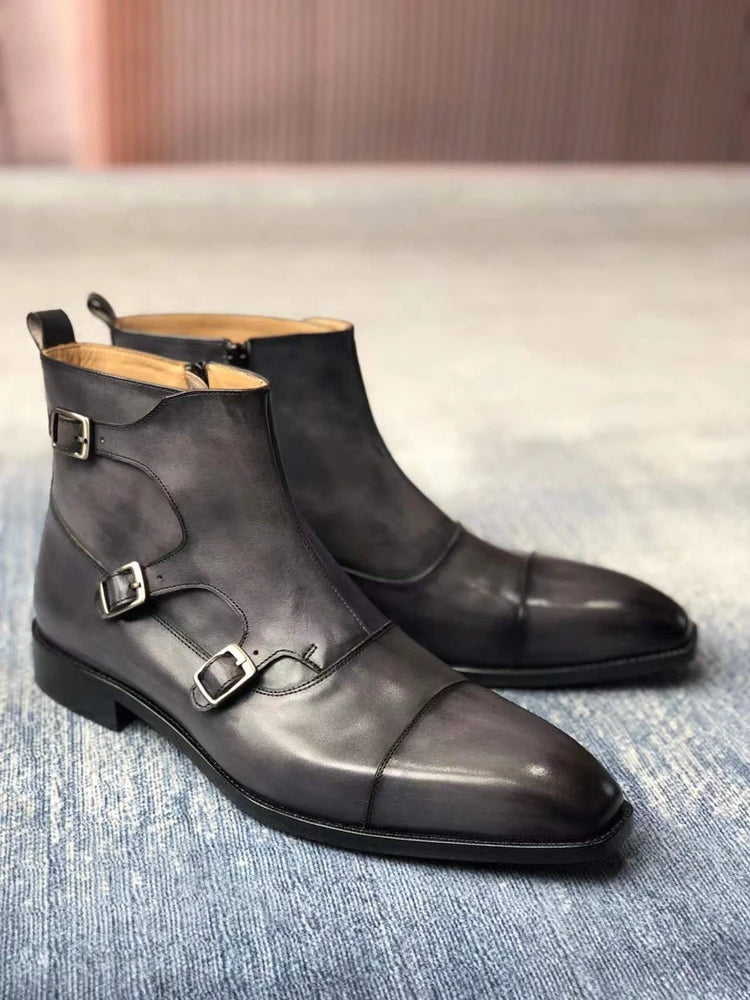 Handmade Buckle Leather Outsole Boot Full Grain Calf Leather Men Official Dress