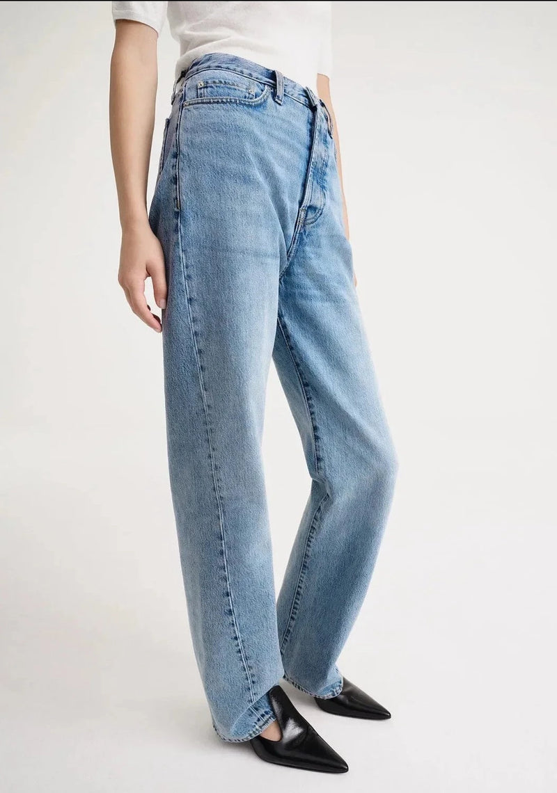 Early Spring Washed Wide Cotton Twist Seam High Waist Loose Straight Jeans