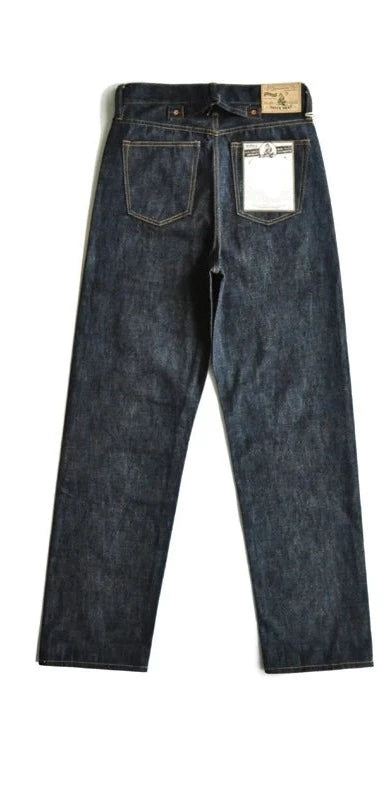 Mens Jeans Unsanforized Selvedge Denim Jeans for Man Loose Fit Wide Leg Button Fly 14.5 Oz