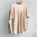 Elegant Ladies Solid Color Silk Satin Shirt Spring New Women Lantern Sleeves Single-Breasted Turn-Down Collar Blouse