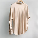 Elegant Ladies Solid Color Silk Satin Shirt Spring New Women Lantern Sleeves Single-Breasted Turn-Down Collar Blouse