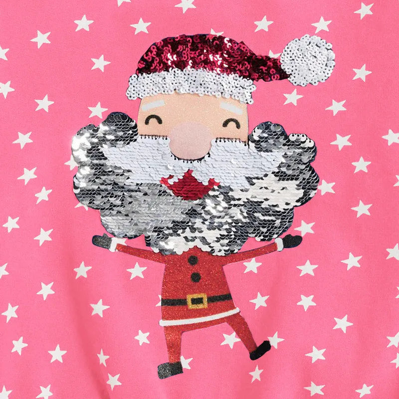 Santa Claus Beading Children's Girls Sweatshirts Cotton Star Toddler Kids Blouse Tops