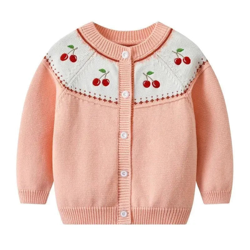 Baby Girls Cardigan Clothes Cherry Embroidery Coats Winter Children Clothing Girls Long Sleeve Knitted Kids Sweaters