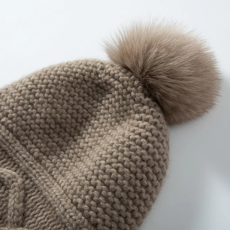 Cashmere Wool Autumn Winter Knit Hats Unisex Solid Ball Hat Simple Thicken Warm Cap