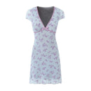 Deep Floral Mini Dress with Bow Tie Slimming Mesh a Line Skirt Casual Women's Clothing Spring Autumn