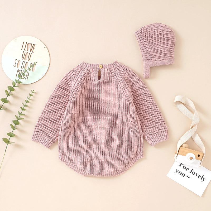 Newborn Infant Toddler Baby Girl Boy Rompers Warm Knit Jumpsuit Long Sleeve Soft Outfits Hats Clothing