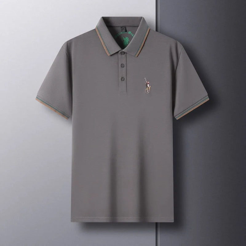 Summer Men Casual Polo-Shirt Short Sleeve Delicate Embroidery Collar Tops Breathable Comfortable