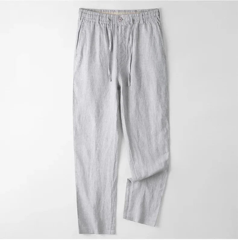 Casual Sold Linen Pants For Men Summer Comfortable Breathable Loose Bulky Thin Elastic Waist Linen Trousers Male