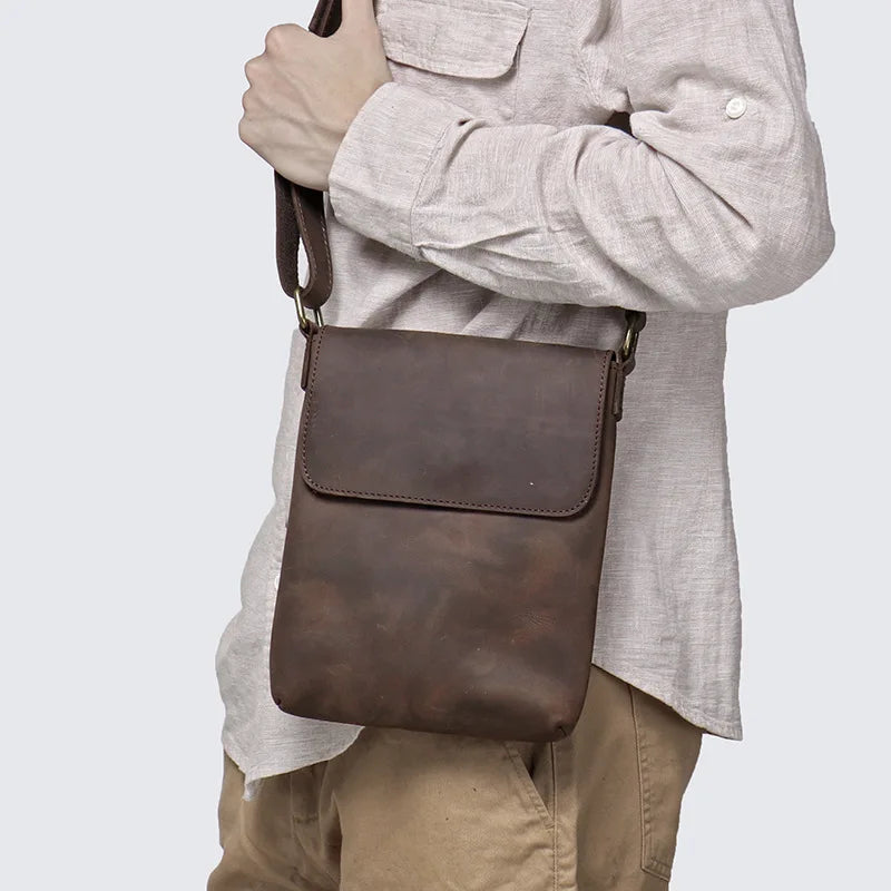 Genuine Leather Messenger Bag for Men Leather Shoulder Bag Small Travel Handbag  Male Pad Sling Bag
