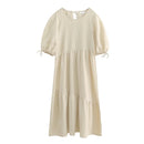 Retro French Style Summer Dress Women Casual Patchwork Bandage Lace Up Fish Tail Birthday Party Dress Long Midi Sundress