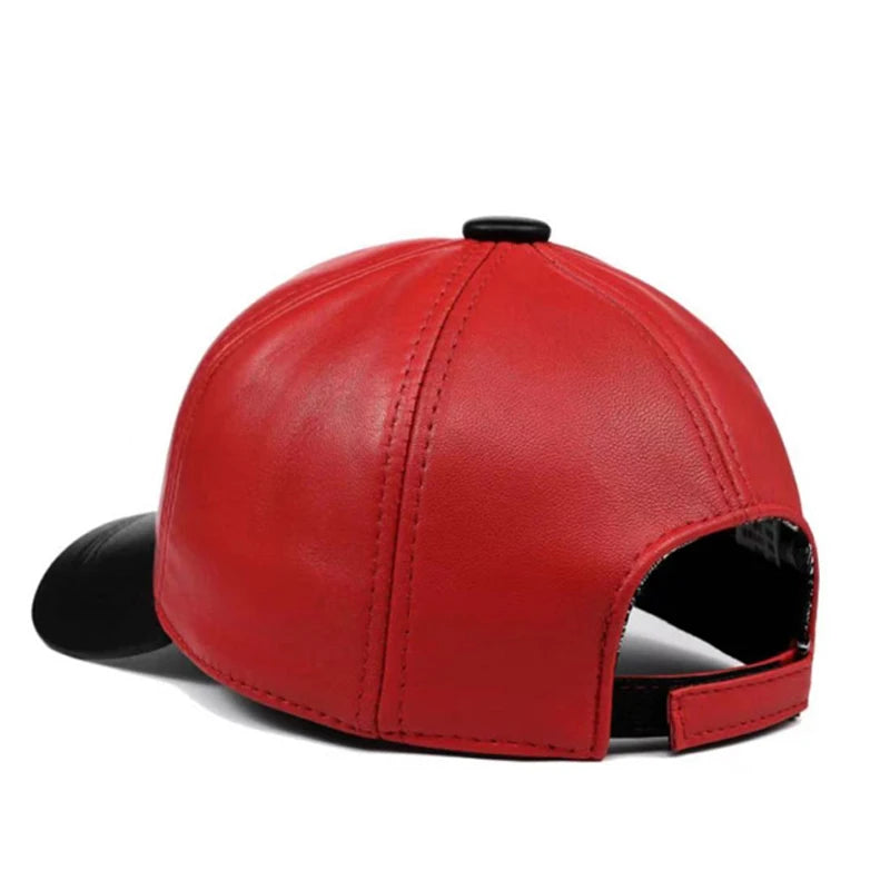 Red Baseball Hat Genuine Leather Outdoor Sunshade Embroidered Caps