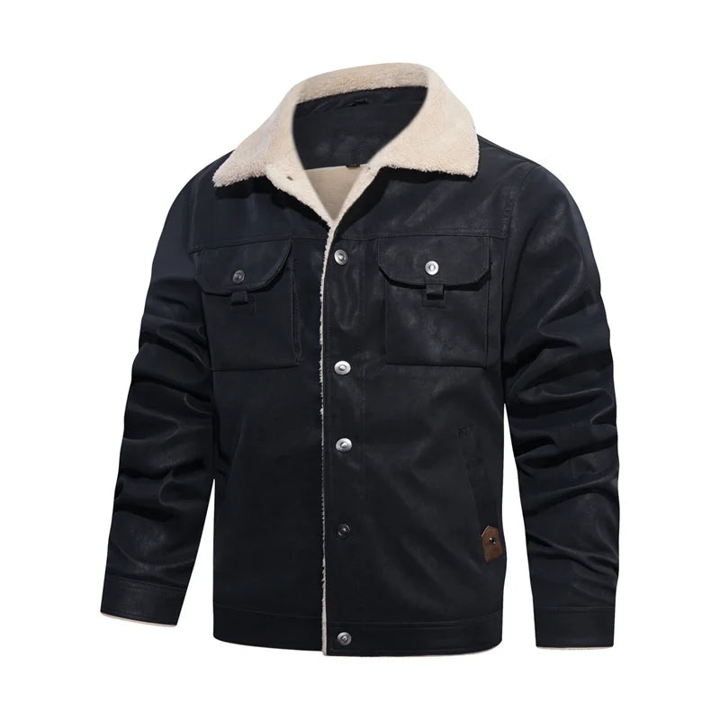Winter Men's Leather Jackets Thermal Thick Coat Male Fleece Jacket Motorcycle Outwear Mens Clothing