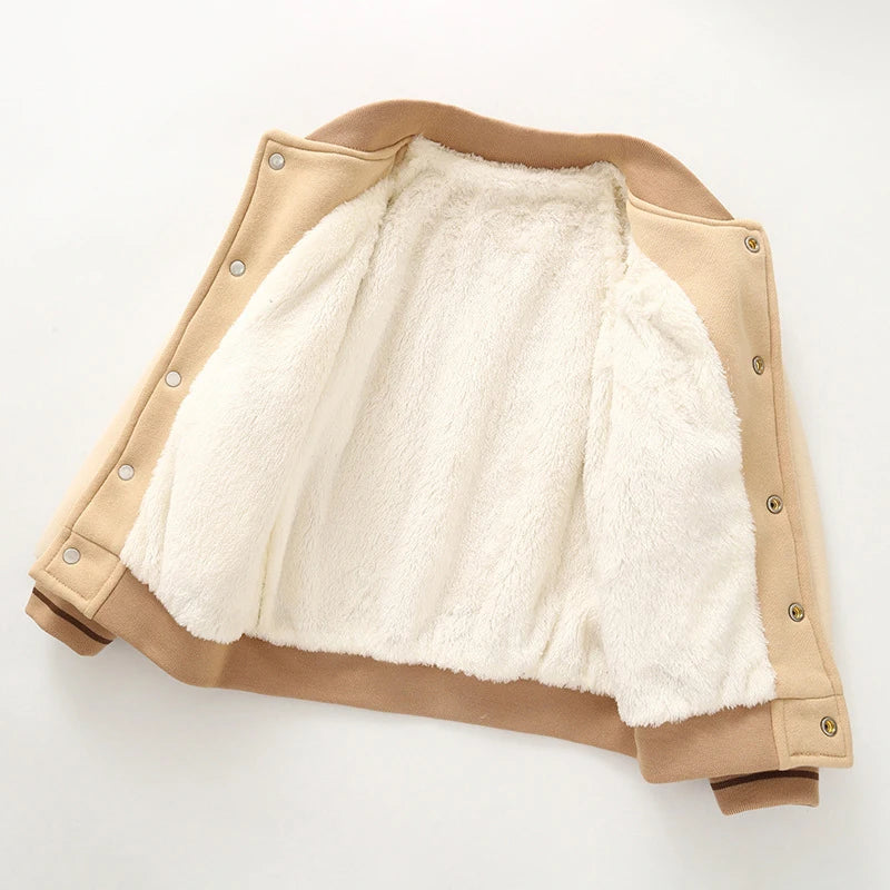 Baby Plush Jacket Autumn Winter Thick Soft Plush Warm Baseball Uniform Kids Cotton Warmer Coat Clothes