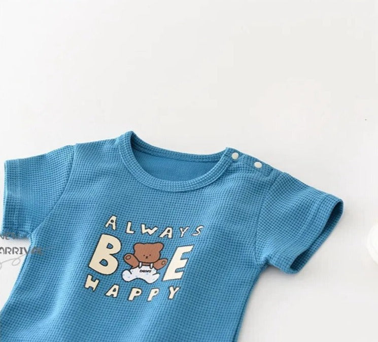 Baby Clothes Set Summer Blue Bear Cartoon Boy Casual Newborn For 1-4 Years Outfits Tops+Pants Toddler Girl Costume Romper