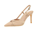 Elegant High Heels  Pleated Bow Satin Women Pumps Stiletto 9cm Ceremony Prom Lady Sandals Champagne