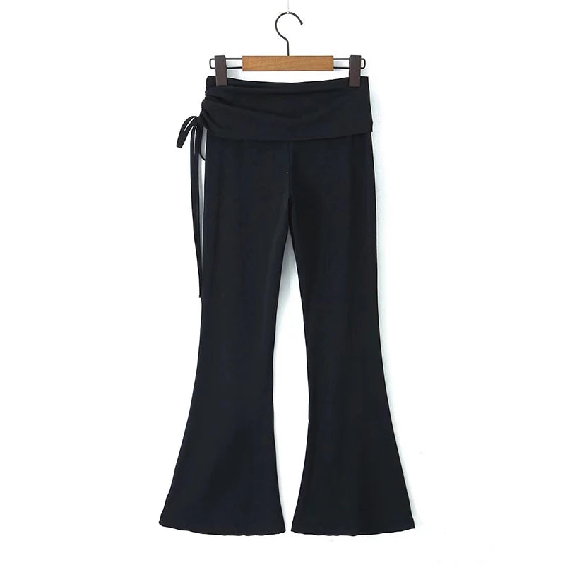 Sexy Low Waist Drawstring Tight High Stretch Flare Pants For Women Spring Summer Slim Trousers
