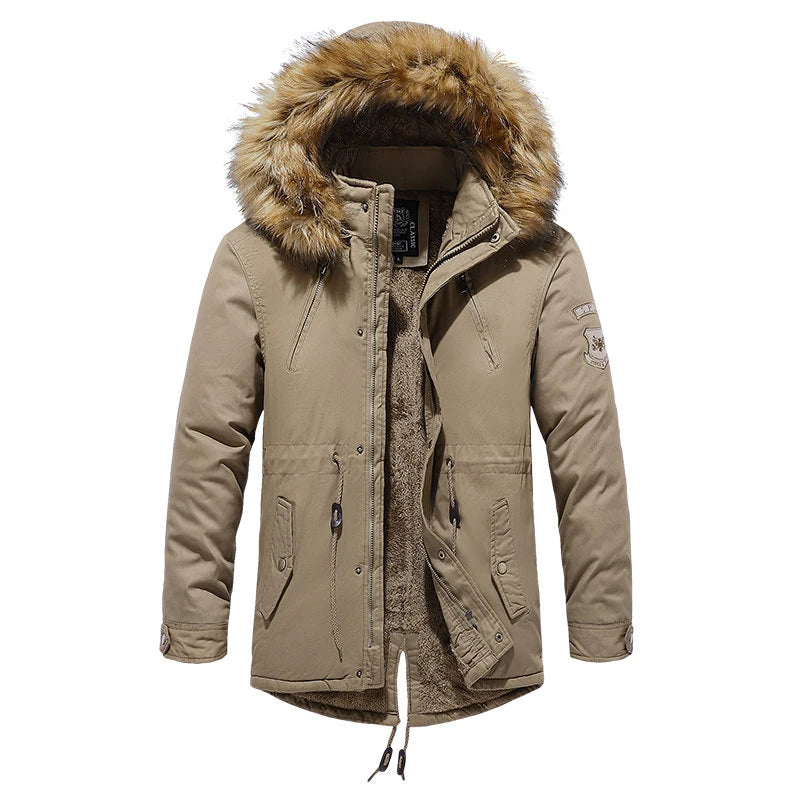 Winter Jacket Parkas Men Cotton Thick Fleece Warm Collar Hooded Parka Casual Multiple Pockets Windproof Jackets