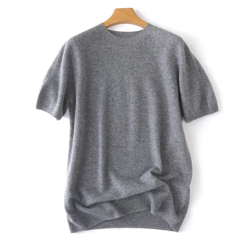 Men T-shirt Spring and Summer Pullover Short Sleeve Wool Knitted Vest Seamless Line