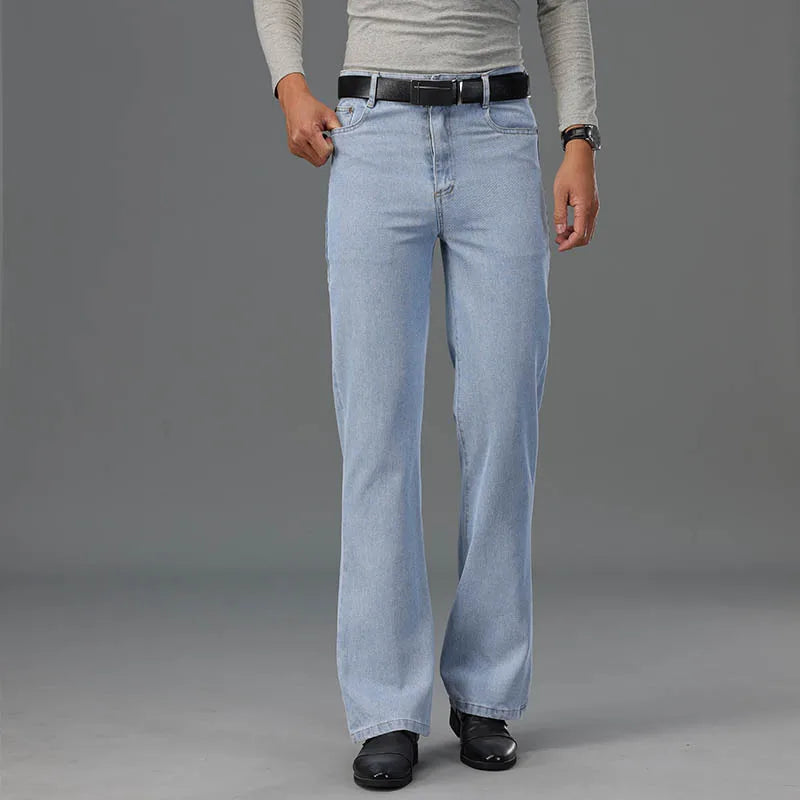 Men's Summer Flared Jeans High Waist Thin Loose Casual Denim Pants