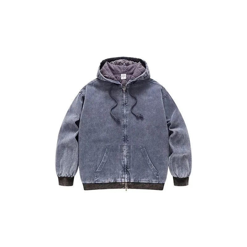 Men's High Street Hoodies Autumn Winter American Tide Vintage Patchwork Woven Cotton Chic Hooded Jacket