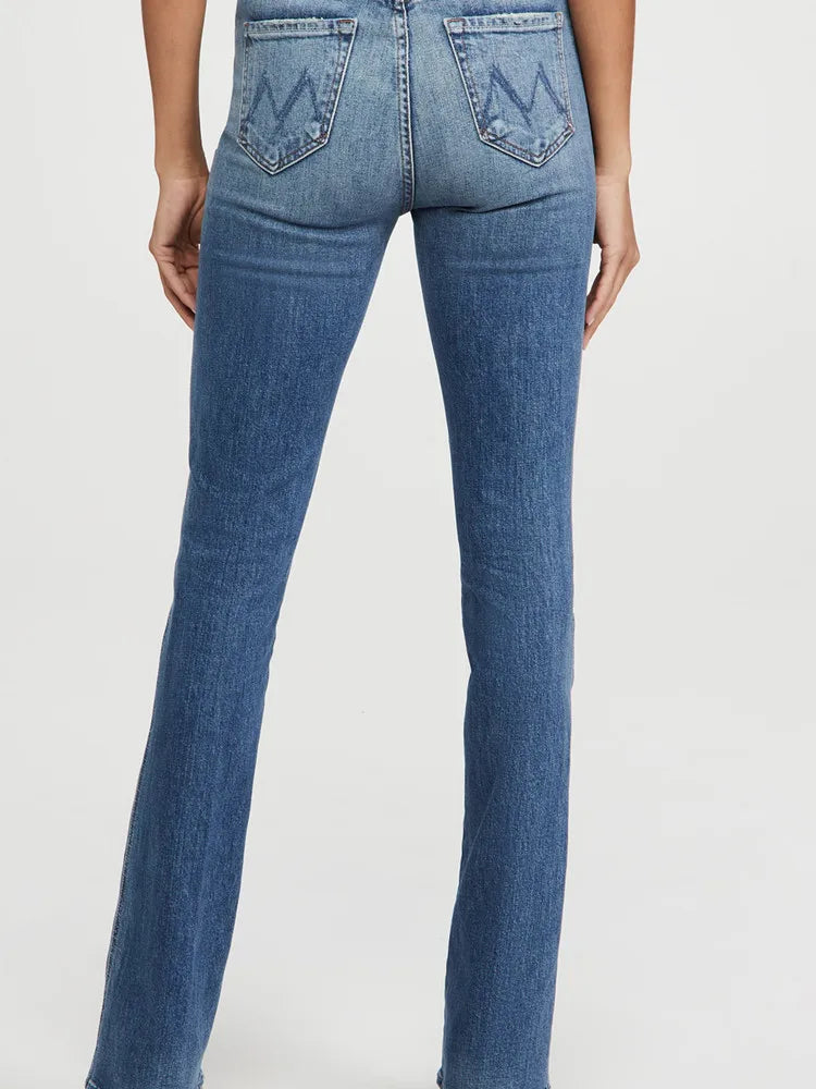 Women's Retro Straight Denim Long Pants Zipper Stretch High Waist Ladies Jeans