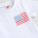 Baby 2 Piece Outfits 4th of July Flag Short Sleeve T-Shirt and Elastic Checkerboard Shorts Set Summer Boy Girl Clothes Set