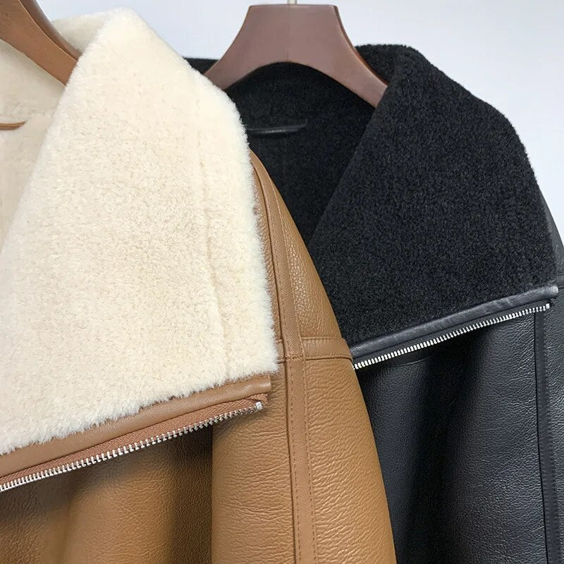 Winter Women Jacket Fur Coat Full Sleeves Casual Oversize Keep Warm Fur Leather Jacket