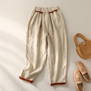 Summer Casual Pants Women Patchwork Drawstring Cotton Hemp Ankle Length Pants