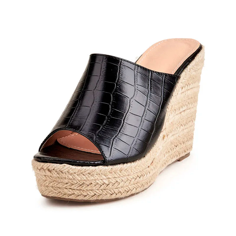 Women Leather Platform Sandals Open Toe Wedge Shoes for Women Heels Pumps Slippers