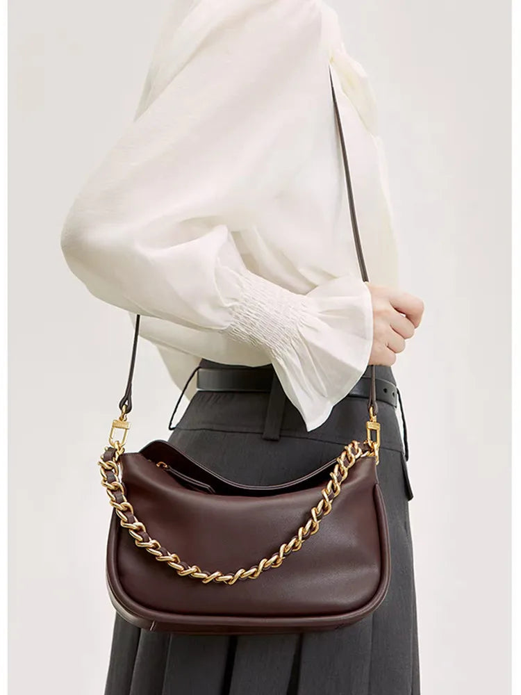 Simple Unique Genuine Leather Bag Handbag Real Leather Women Tote Shoulder Crossbody