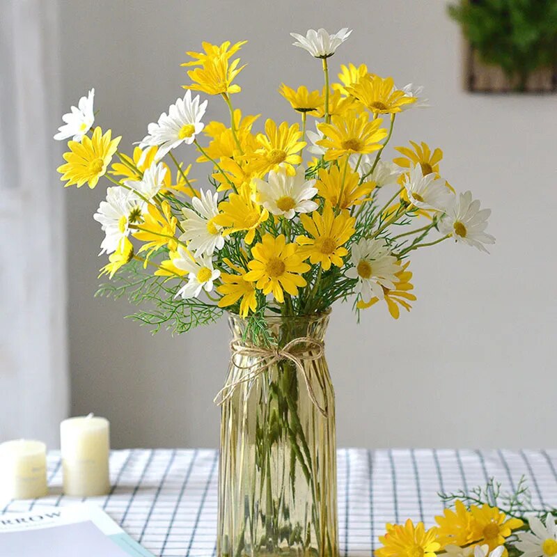 5Pcs 50cm Artificial White Daisy Flower Bouquet DIY Vase Home Garden Living Room Decoration Wedding Party Silk Fake Flowers