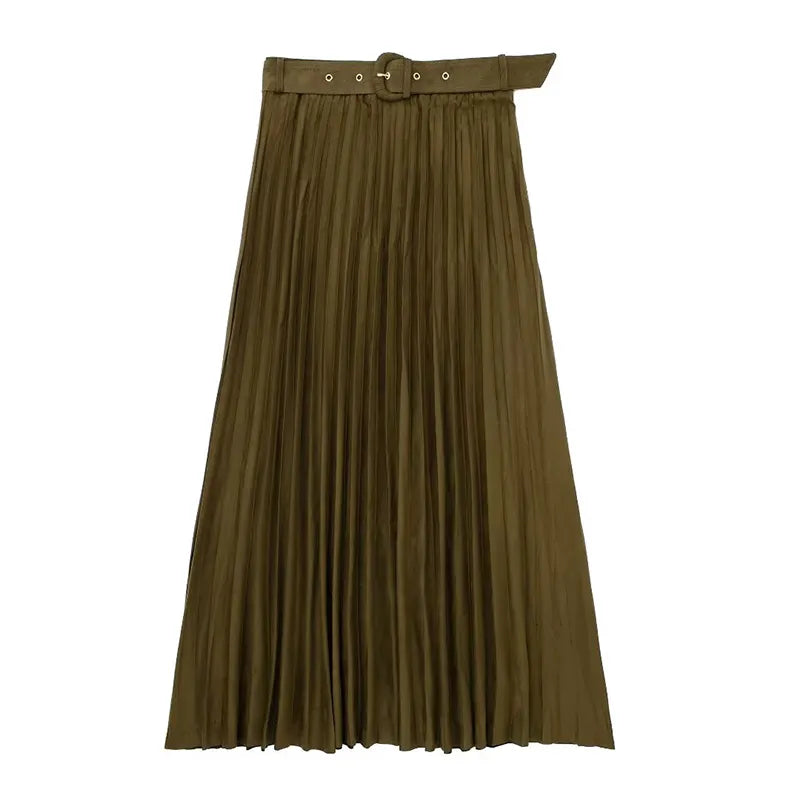 Pleated Skirt Woman With Belt Long Skirts For Women Midi Skirt Autumn Elegant Female Party Skirts